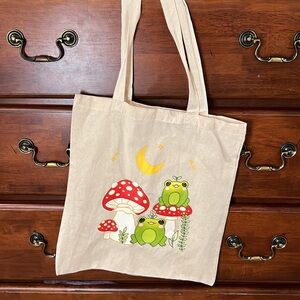 Frog & Toadstool mushroom tote bag.
